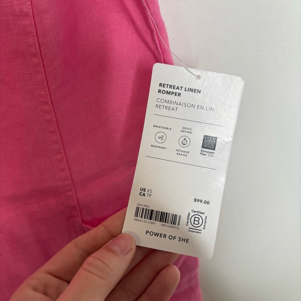 Athleta Retreat Linen Romper XS Pink NWT - Picture 6 of 11